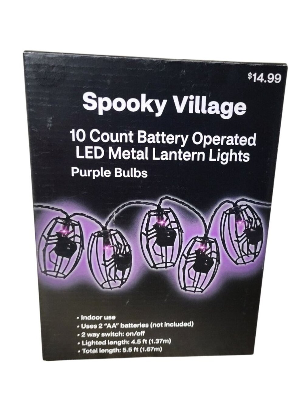 Spooky Village 10 Count LED Metal Lantern Lights Indoor Use 5.5 Ft Length
